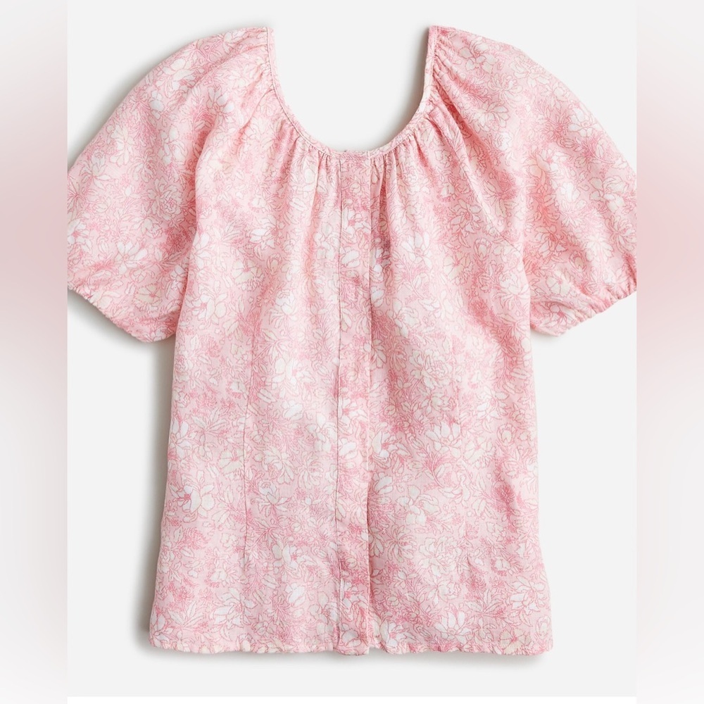 J Crew Floral Pink Puff Sleeve Top